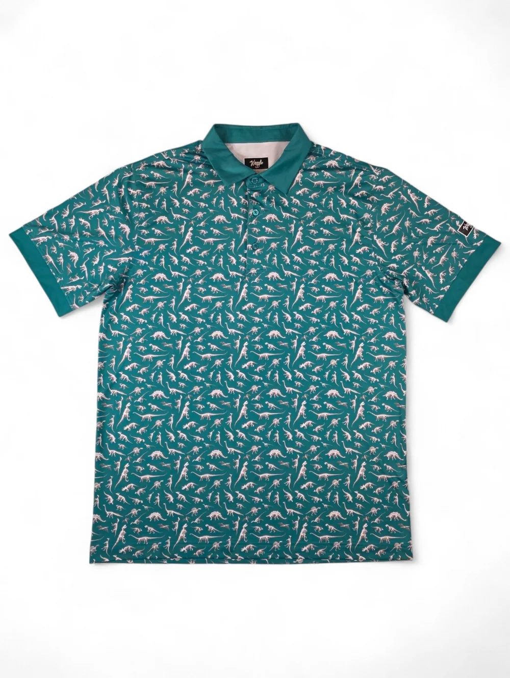 Waggle Golf Polo Dinosaur Print Teal Green Novelty Stretch Performance Shirt L - Picture 2 of 7